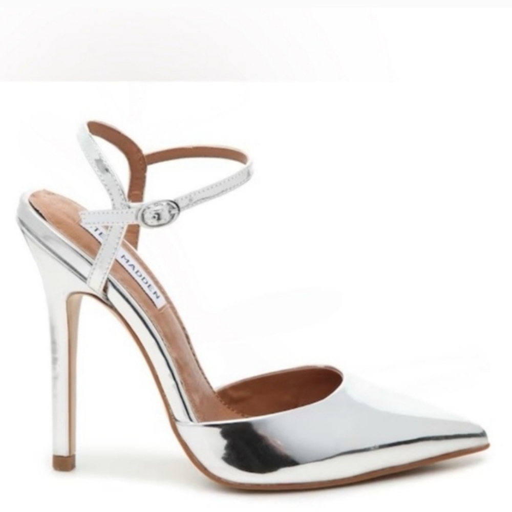 Steve Madden Pizzel Silver Heels Pointy Toe Heels Sz 6.5
